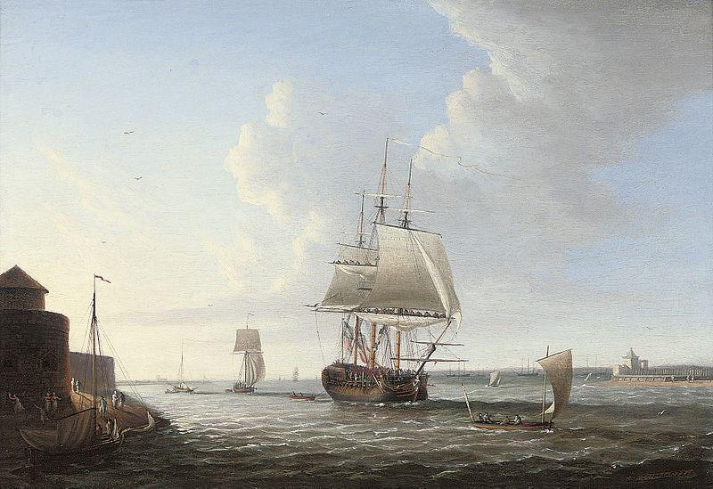 Dominic Serres An English man-o'war shortening sail entering Portsmouth harbour, with Fort Blockhouse off her port quarter Germany oil painting art